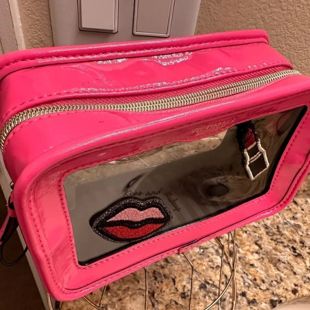 Victoria's Secret Cosmetic Case Clear Pink Patches Beauty Travel Makeup …